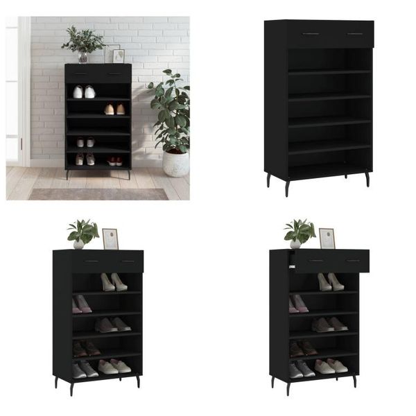 Vidaxl Scarpiera Nera 60X35X105 Cm Materiale A Base Di Legno - Scarpiera - Armadietti Per Le Scarpe - Custodia Per Le Scarpe - Organizzatore Per Le Scarpe-image