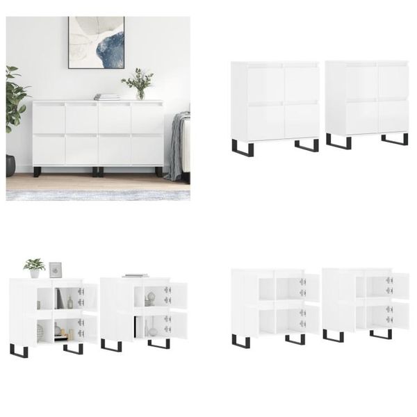 Vidaxl Credenze 2 Pezzi. Materiale A Base Di Legno Bianco Lucido - Credenza - Credenze - Armadio - Armadio Portaoggetti-image