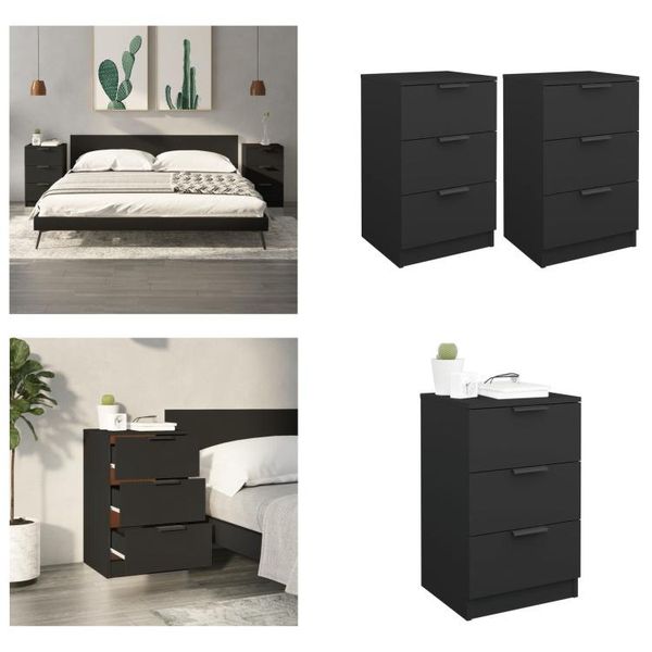 Vidaxl Comodini 2 Pz. Nero 40X36X65 Cm - Comodino - Comodini - Armadio - Mobile Da Letto-image