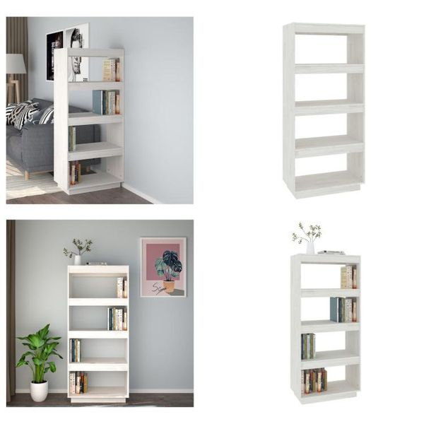 Vidaxl Libreria/Divisorio Bianco 60X35X135 Cm In Pino Massiccio - Libreria - Librerie - Libreria In Legno - Divisorio Per Ambienti-image