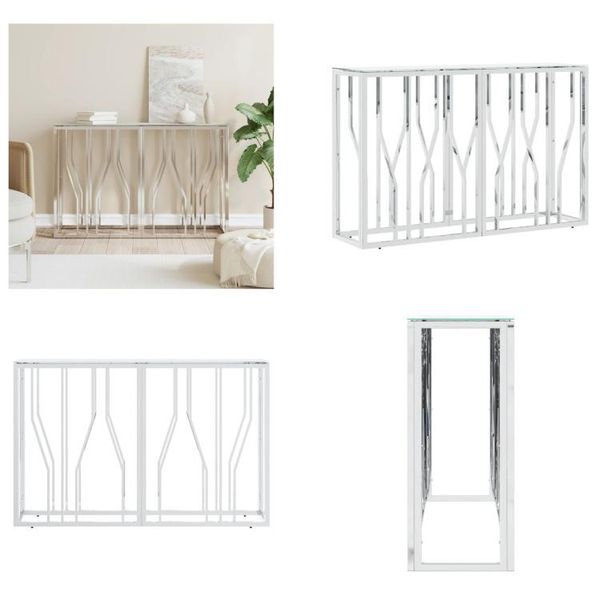 Vidaxl Tavolo Consolle Argento 110X30X70 Cm In Acciaio Inox E Vetro - Tavolo Consolle - Tavoli Consolle - Tavolo Da Salotto - Tavolo Da Corridoio-image