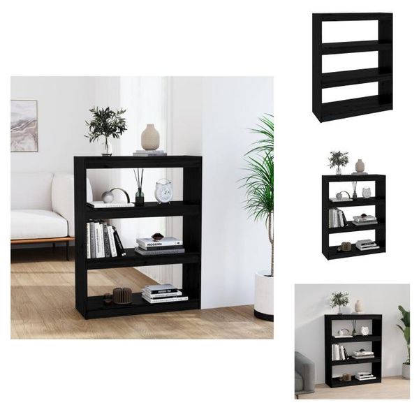 Vidaxl Libreria Divisoria Nera 80X30X103,5 Cm In Legno Di Pino Massiccio - Librerie & Librerie-image