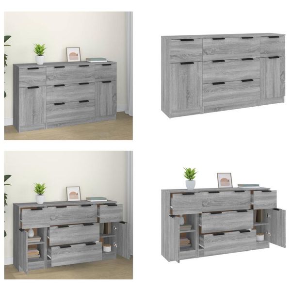 Vidaxl 3 Tlg. Set Di Credenze Grau Sonoma Holzwerkstoff - Credenza - Credenze - Schrank - Lagerschrank-image