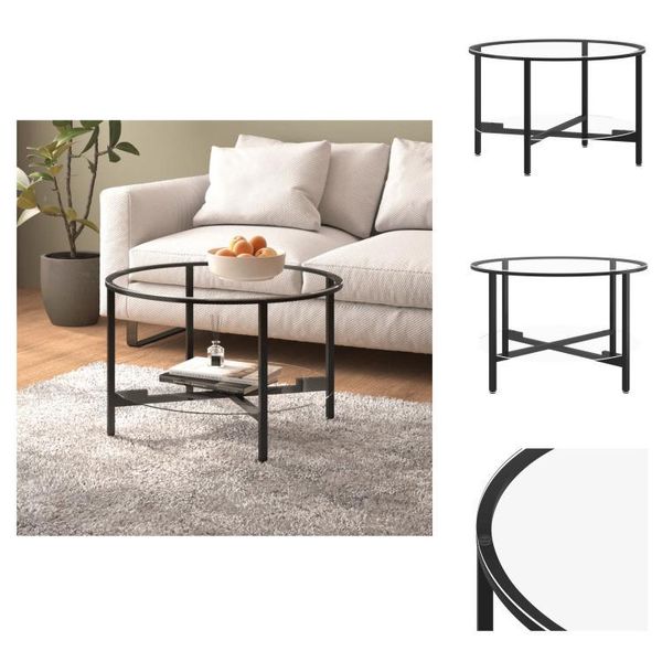 Vidaxl Tavolino In Vetro Temperato Nero E Trasparente 70 Cm - Tavolini-image