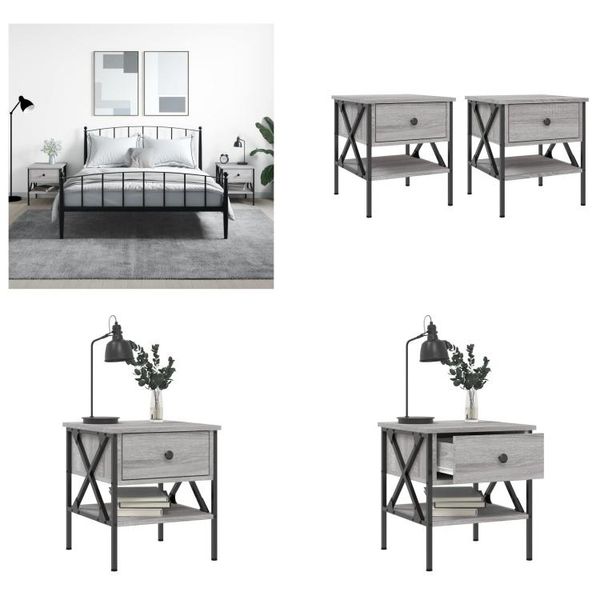 Vidaxl Comodini 2 Pz. Grigio Sonoma 40X42X45 Cm Materiale A Base Di Legno - Comodini - Armadio - Comodino-image