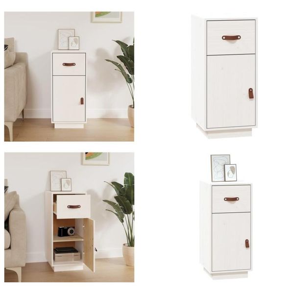 Vidaxl Credenza Bianca 34X40X75 Cm In Pino Massiccio - Credenza - Credenze - Armadio - Armadio Portaoggetti-image