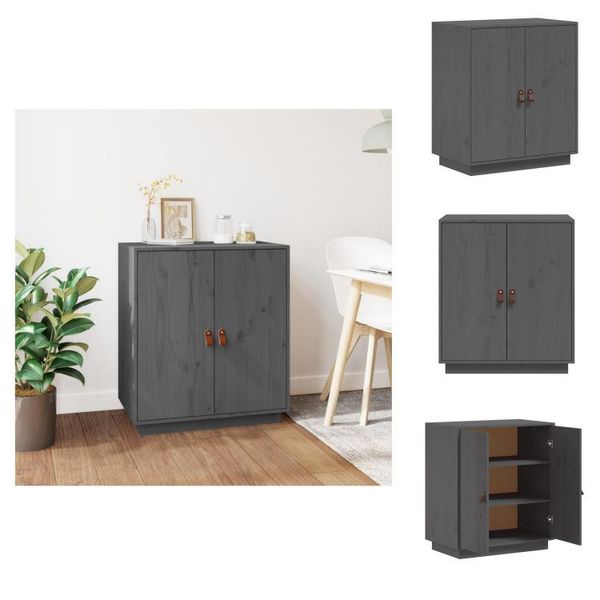 Vidaxl Credenza Grigia 65,5X40X75 Cm In Legno Di Pino Massiccio - Credenze-image
