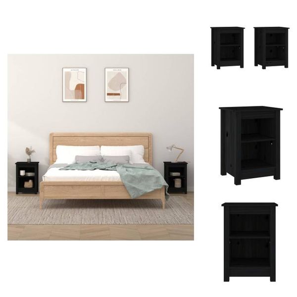 Vidaxl Comodini 2 Pezzi Neri 40X35X55 Cm In Legno Di Pino Massiccio - Comodini-image