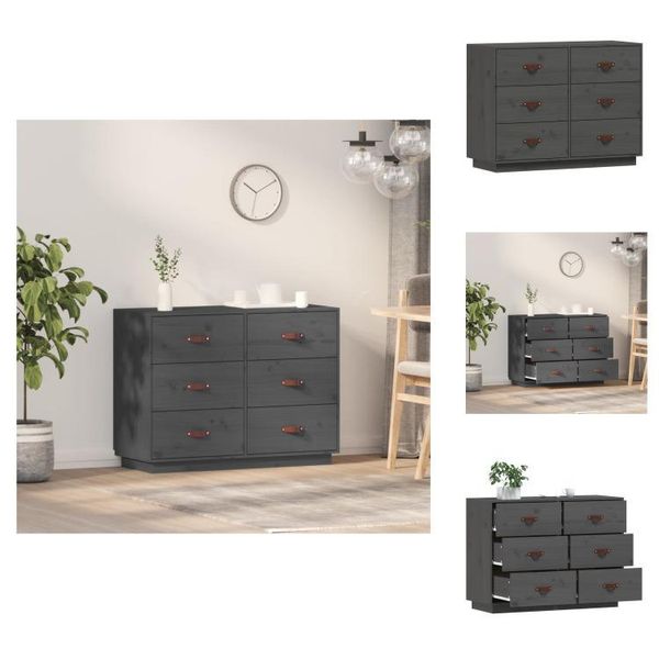 Vidaxl Credenza Grigia 100X40X75 Cm In Legno Di Pino Massiccio - Credenze-image