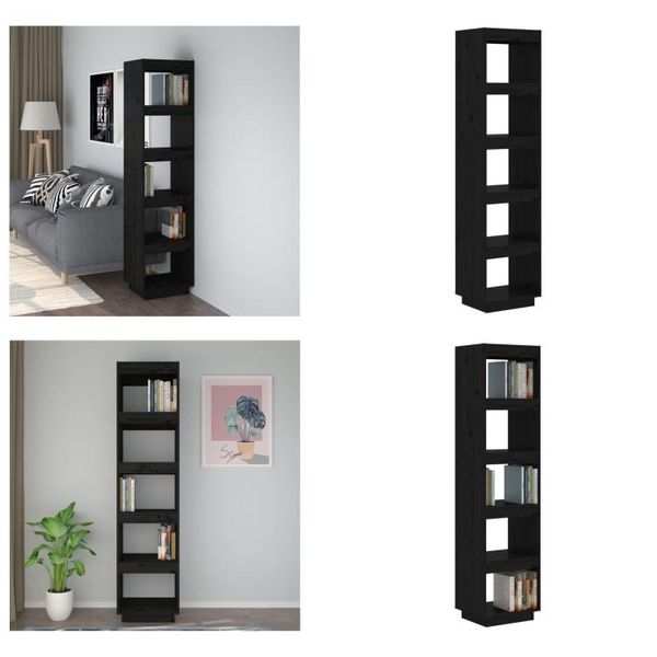 Vidaxl Libreria/Divisorio Nero 40X35X167 Cm In Pino Massiccio - Libreria - Librerie - Libreria In Legno - Divisorio Per Ambienti-image