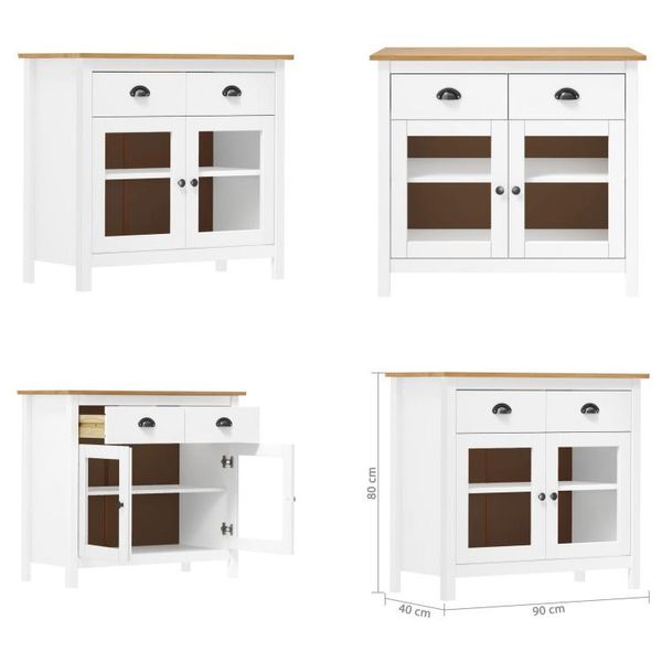Vidaxl Credenza Hill White 90X40X80 Cm In Legno Massello Di Pino - Credenza - Credenze - Credenza In Legno - Credenza In Legno Massello-image