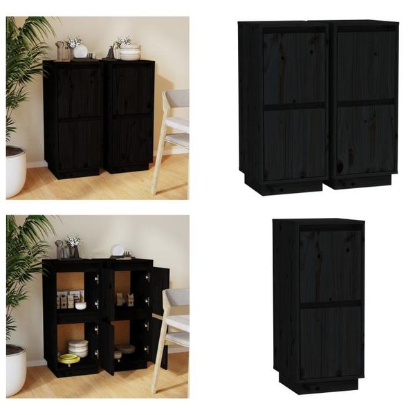 Vidaxl Credenze 2 Pezzi Nero 31,5X34X75 Cm In Legno Di Pino Massiccio - Credenza - Credenza - Armadio - Armadio Portaoggetti-image
