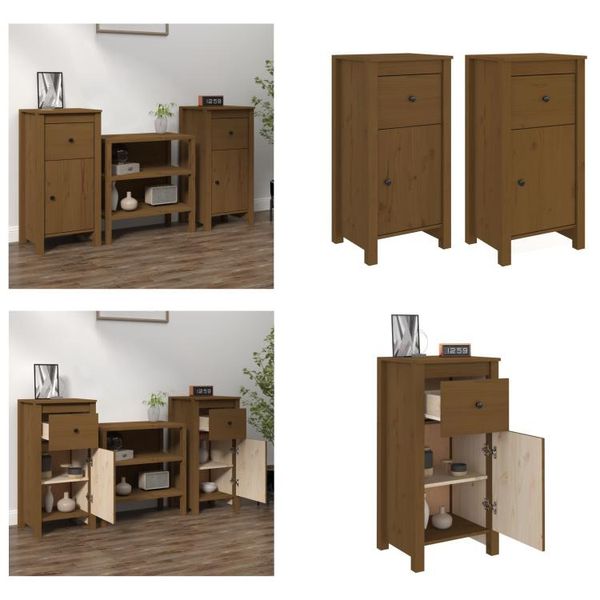 Vidaxl Credenze 2 Pezzi Marrone Miele 40X35X80 Cm In Legno Di Pino Massiccio - Credenza - Credenze - Armadio - Mobile Contenitore-image