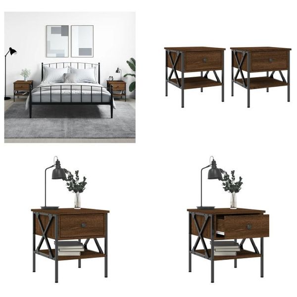 Vidaxl Comodini 2 Pz. Aspetto Rovere Marrone 40X42X45 Cm Materiale A Base Di Legno - Comodino - Comodini - Armadio - Comodino-image