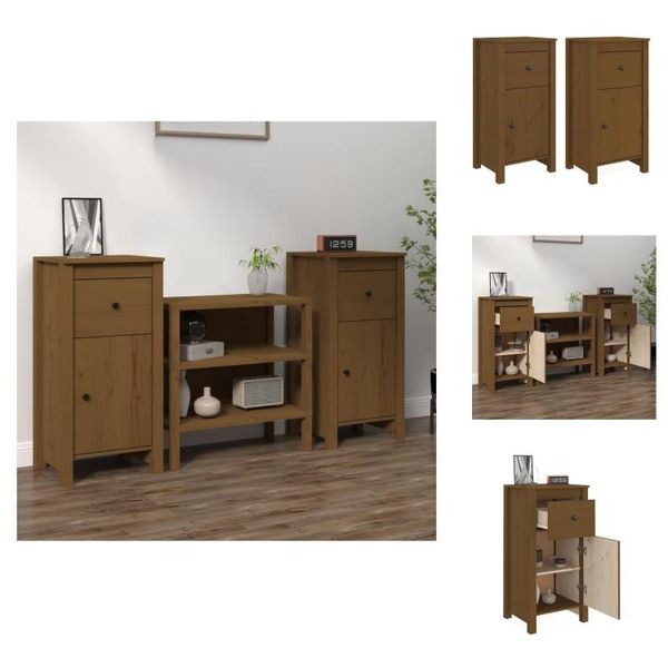 Vidaxl Credenze 2 Pz. Marrone Miele 40X35X80 Cm In Legno Di Pino Massiccio - Credenze-image