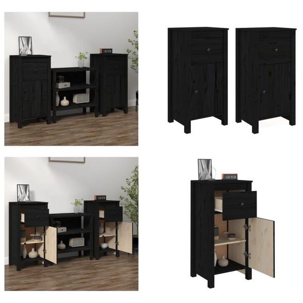Vidaxl Credenze 2 Pezzi Nero 40X35X80 Cm Pino Massiccio - Credenza - Credenze - Armadio - Armadio Portaoggetti-image