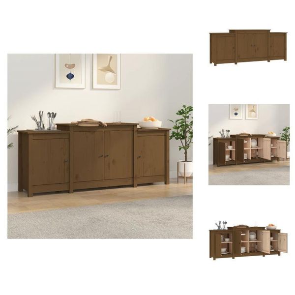 Vidaxl Credenza Marrone Miele 164X37X68 Cm In Legno Di Pino Massiccio - Credenze-image