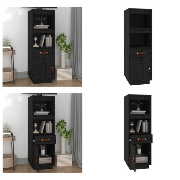 Vidaxl Credenza Schwarz 34X40X108,5 Cm Massivholz Kiefer - Credenza - Credenze - Credenza Holz - Credenza-image