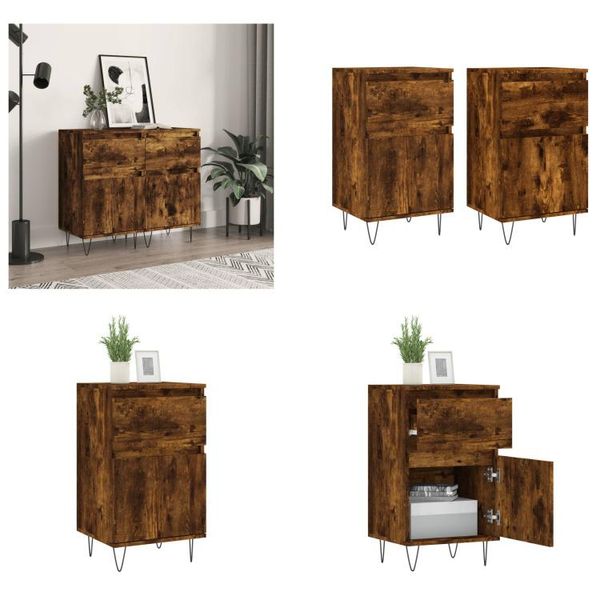 Vidaxl Credenze 2 Pz. Rovere Affumicato 40X35X70 Cm Materiale A Base Di Legno - Credenza - Credenze - Cassettiera - Credenza-image