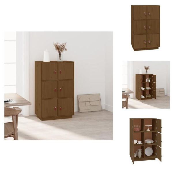 Vidaxl Credenza Marrone Miele 67X40X108,5 Cm In Legno Di Pino Massiccio - Credenze-image