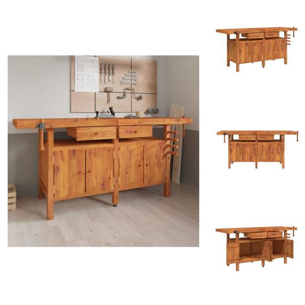 Vidaxl Banco Da Lavoro Con Cassetti Morse 192X62X83 Cm In Legno Di Acacia - Banchi Da Lavoro-image