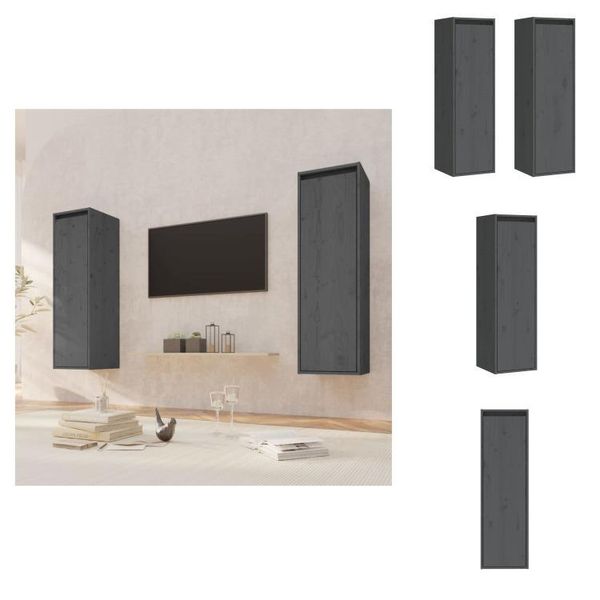 Vidaxl Armadi A Muro 2 Pz. Grigio 30X30X100 Cm In Legno Di Pino Massiccio - Mensole A Muro-image