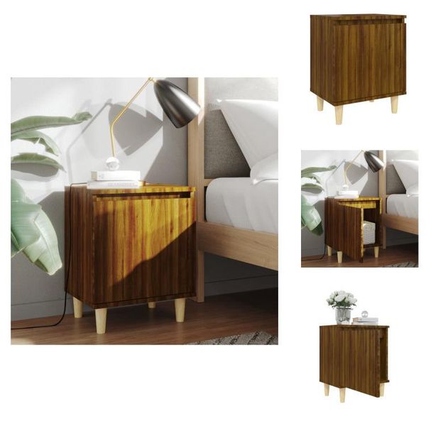 Vidaxl Comodino Con Gambe In Legno Massiccio Effetto Rovere Marrone 40X30X50Cm - Comodini-image