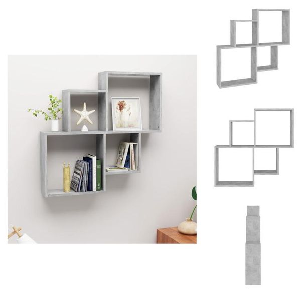 Vidaxl Scaffale A Cubo In Cemento Grigio 80X15X78,5 Cm Materiale A Base Di Legno - Mensole A Muro-image