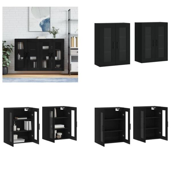 Vidaxl Armadi A Muro 2 Pezzi In Legno Nero - Armadio A Muro - Armadio A Muro - Armadio - Armadio Portaoggetti-image