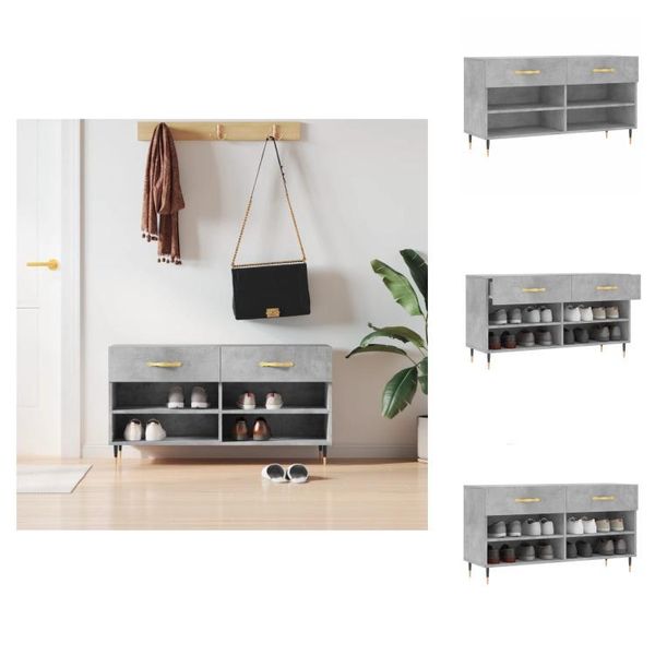 Vidaxl Panca Per Scarpe In Cemento Grigio 102X35X55 Cm Materiale A Base Di Legno - Scarpiere E Armadietti-image