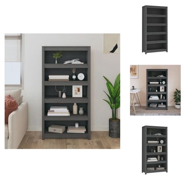 Vidaxl Libreria Grigia 80X35X154 Cm In Legno Di Pino Massiccio - Librerie E Scaffali-image
