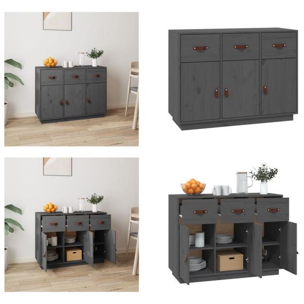 Vidaxl Credenza Grigia 100X40X75 Cm In Legno Di Pino Massiccio - Credenza - Credenze - Cassettiera - Credenza-image