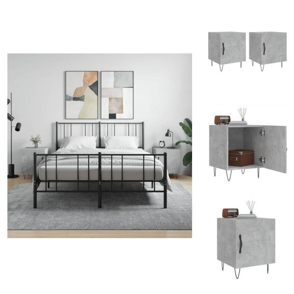 Vidaxl Comodini 2 Pz. Grigio Cemento 40X40X50 Cm Materiale A Base Di Legno - Comodini-image