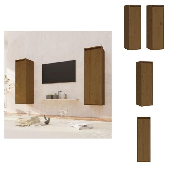 Vidaxl Armadi A Muro 2 Pz. Marrone Miele 30X30X100 Cm In Legno Di Pino Massiccio - Mensole A Muro-image