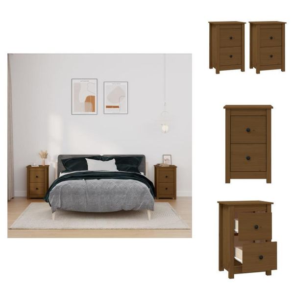 Vidaxl Comodini 2 Pz. Marrone Miele 40X35X61,5 Cm Pino Massiccio - Comodini-image