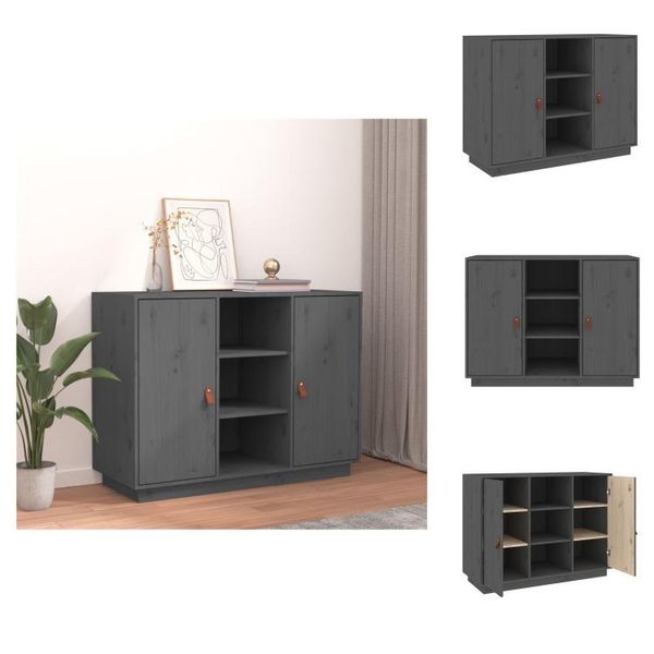 Vidaxl Credenza Grigia 100X40X75 Cm In Legno Di Pino Massiccio - Credenze-image