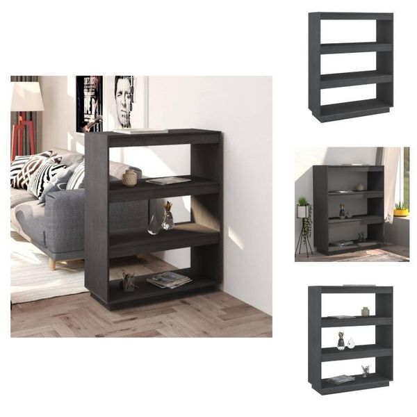 Vidaxl Libreria/Divisorio Grigio 80X35X103 Cm In Legno Di Pino Massiccio - Librerie E Scaffalature-image