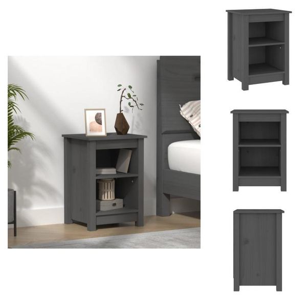 Vidaxl Comodino Grigio 40X35X55 Cm In Legno Di Pino Massiccio - Comodini-image