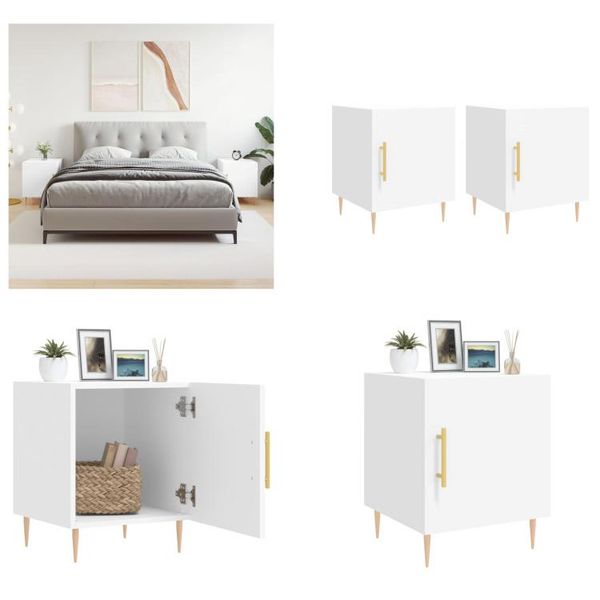 Vidaxl Comodini 2 Pz. Bianco 40X40X50 Cm Materiale A Base Di Legno - Comodino - Comodini - Armadio - Comodino-image