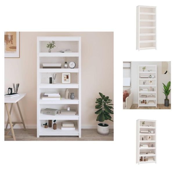 Vidaxl Libreria Bianca 80X35X183 Cm In Legno Di Pino Massiccio - Librerie E Scaffalature-image