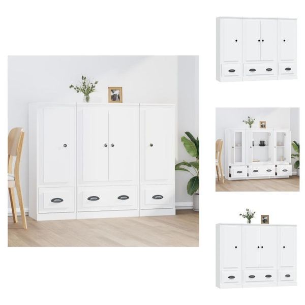 Vidaxl Credenze 3 Pezzi. Materiale A Base Di Legno Bianco - Credenze-image