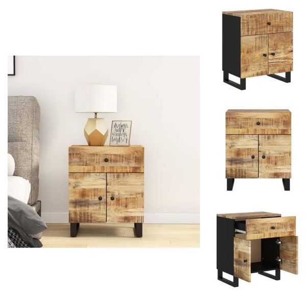 Vidaxl Comodino 50X33X60 Cm In Legno Massiccio Di Mango E Materiale A Base Di Legno - Comodini-image