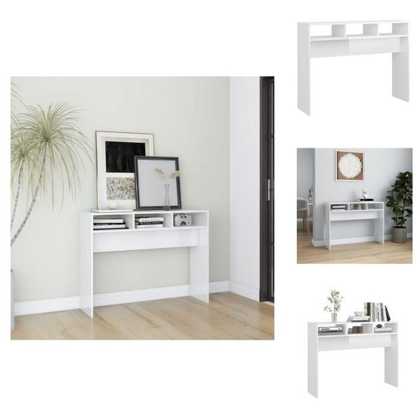 Vidaxl Tavolo Consolle Bianco Lucido 105X30X80 Cm In Legno - Tavoli Laterali-image