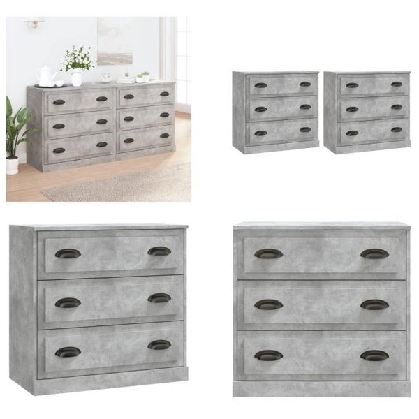 Vidaxl Credenze 2 Pezzi. Materiale A Base Di Legno Grigio Cemento - Credenza - Credenze - Armadio - Armadio Portaoggetti-image
