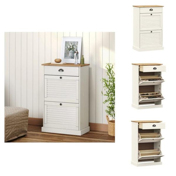Vidaxl Scarpiera Vigo 60X35X96 Cm Bianco Pino Massiccio - Scarpiere E Armadietti-image