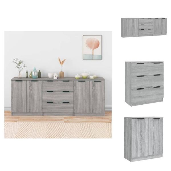 Vidaxl Credenza 3 Pezzi Grigio Sonoma In Legno Di Quercia - Credenze-image