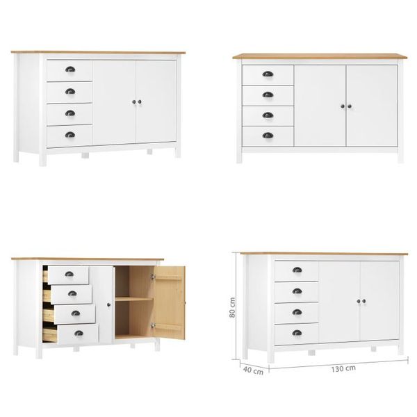 Vidaxl Credenza Hill White 130X40X80 Cm In Legno Massello Di Pino - Credenza - Credenze - Credenza In Legno - Credenza In Legno Massello-image