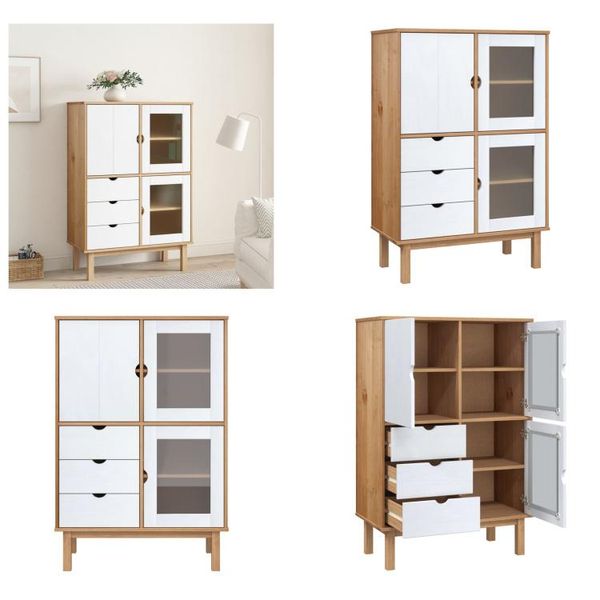 Vidaxl Credenza Otta Braun&Weiß 85X43X125 Cm Massivholz Kiefer - Credenza - Credenze - Credenze - Vitrine-image