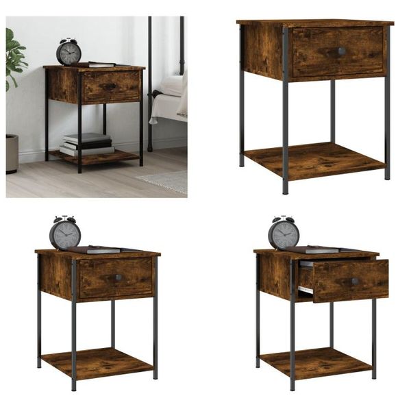 Vidaxl Comodino In Rovere Fumé 44X45X58 Cm Materiale A Base Di Legno - Comodino - Comodini - Armadio - Mobili Per La Camera Da Letto-image
