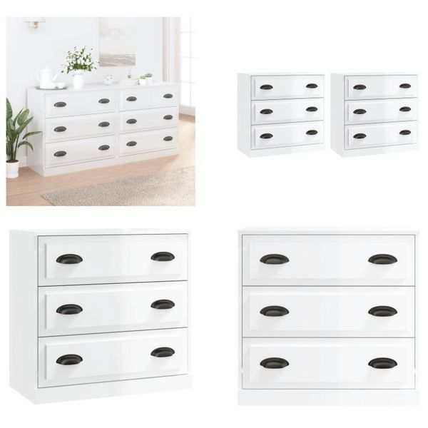 Vidaxl Credenze 2 Pezzi. Materiale A Base Di Legno Bianco Lucido - Credenza - Credenze - Armadio - Armadio Portaoggetti-image